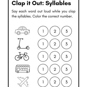 Feuille de travail sur les syllabes Clap It Out Maternelle Préscolaire