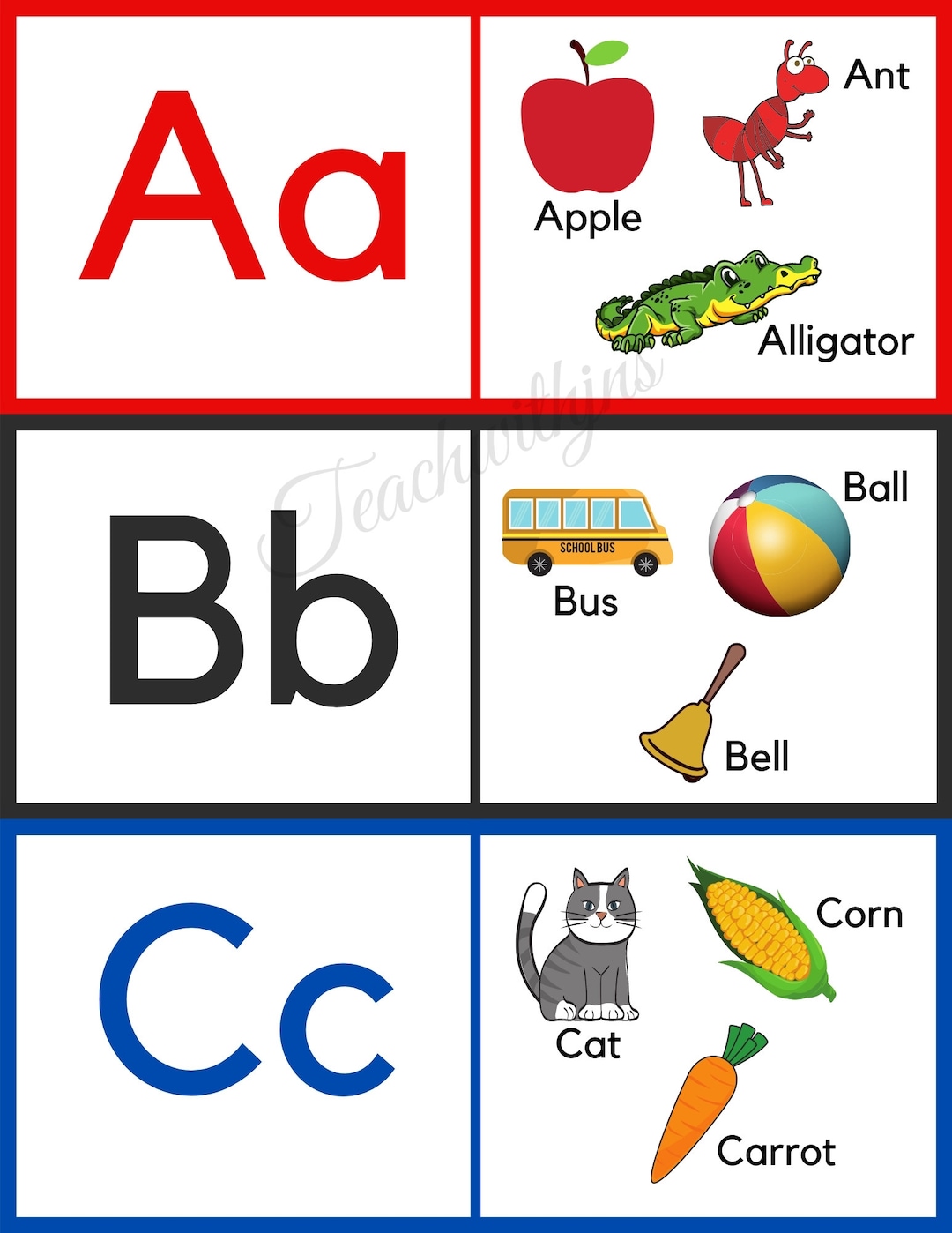 26 Alphabet Picture Flash Cards Instant Download Learning Educational ...