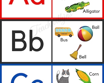 26 Alphabet Bild Flash-Karten, Sofort Download, Lernen, Lern-Buchstaben, Homeschool Kindergarten, Vorschule