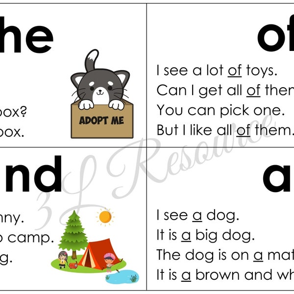 INSTANT DOWNLOAD 100 Printable Fry Sight Word Flash Cards With Sentences. Pre K, Kindergarten, 1st Grade Sight, High Frequency, Learning