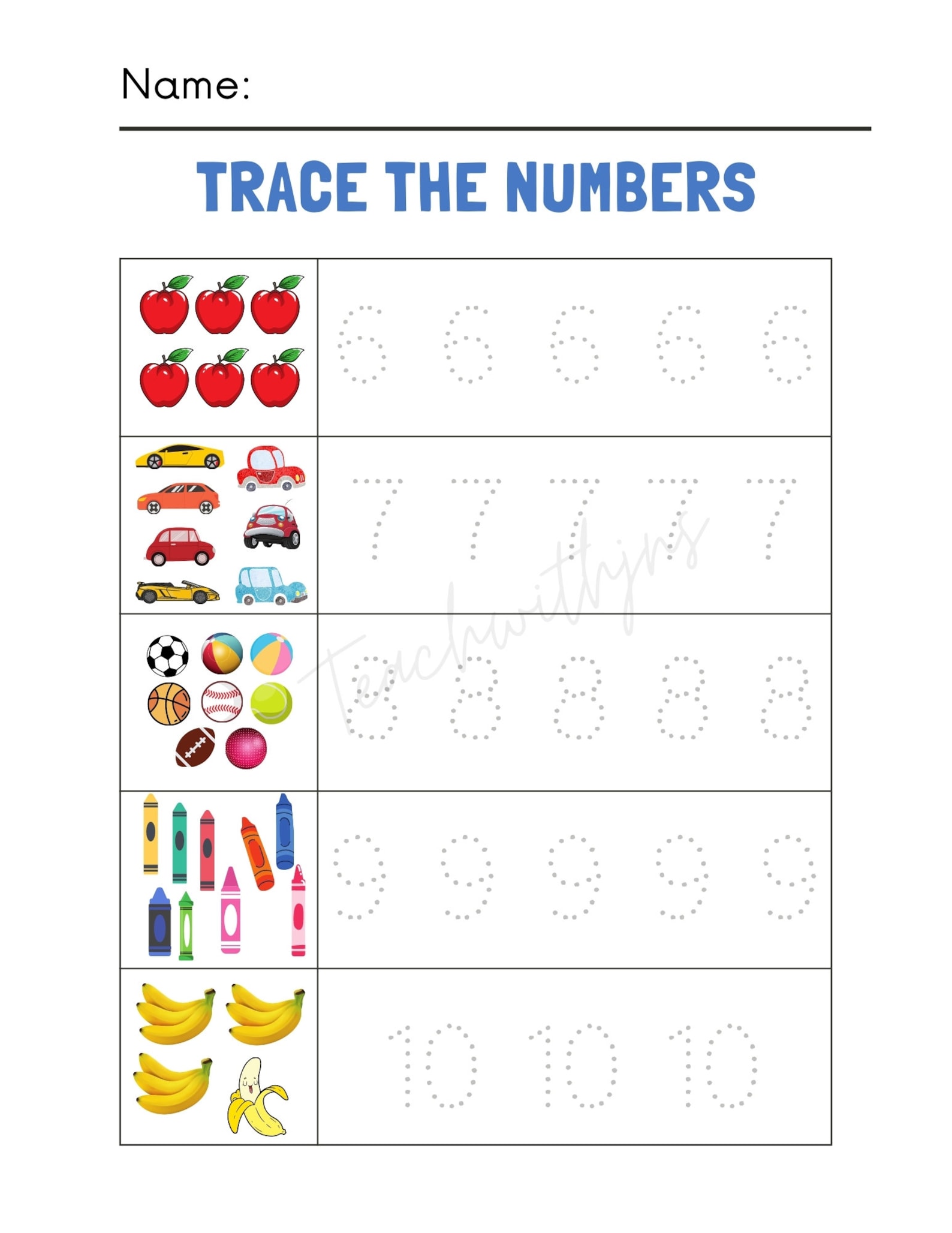1 10 number tracing worksheet for pre k transitional etsy