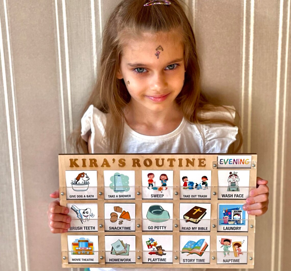 Kids Routine Chart Daily Schedule Wooden Chore Chart For Etsy