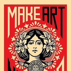 Tarjeta de notas: Haz arte, no guerra//Paz//Shepard Fairey//Arte y activismo