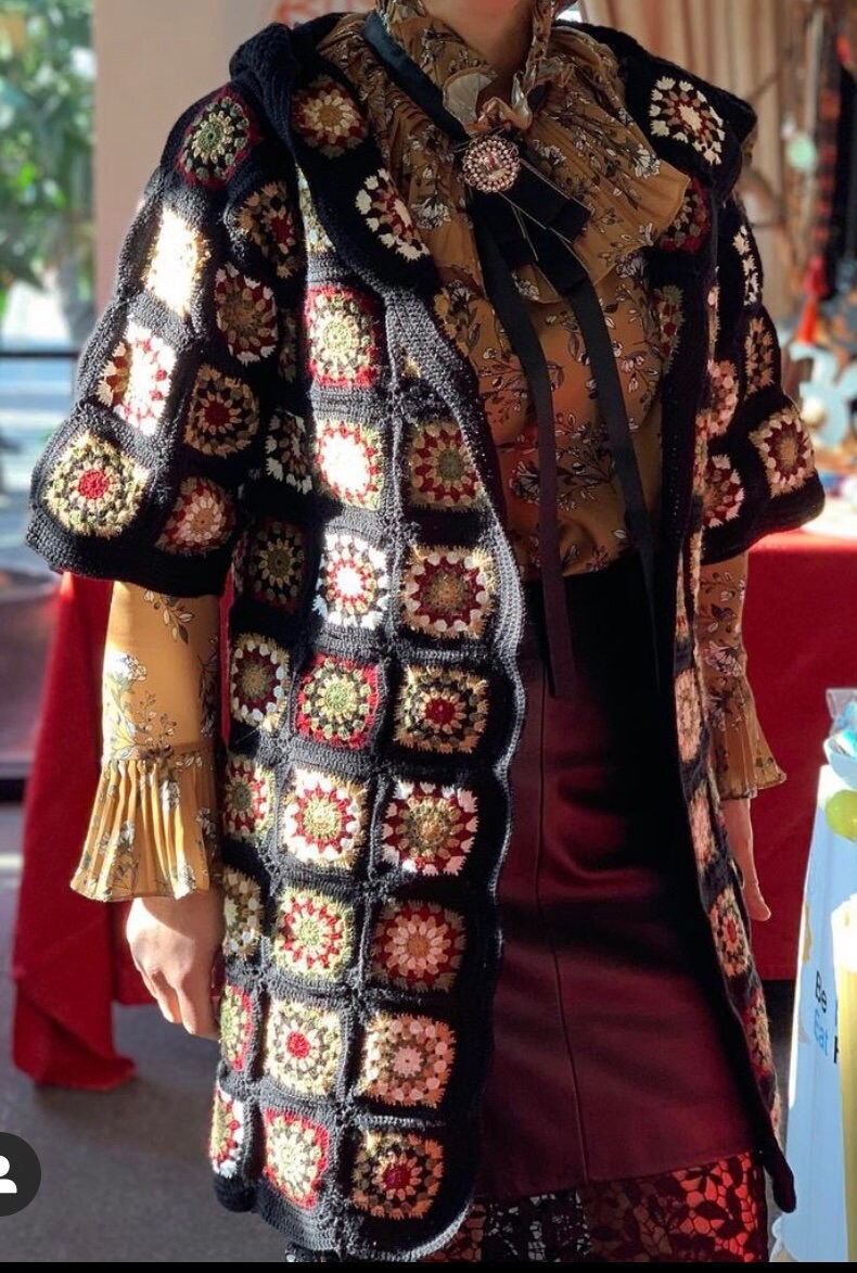 Patchwork Afghan Jacket Hooded Granny Square Jacket Pattern Etsy