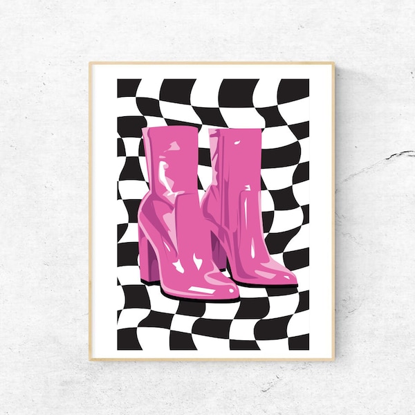 Colourful boots print/Groovy fashion poster/Groovy wall art/bold wall decor/leather boots/feminist poster/green boots/pink boots/barbie