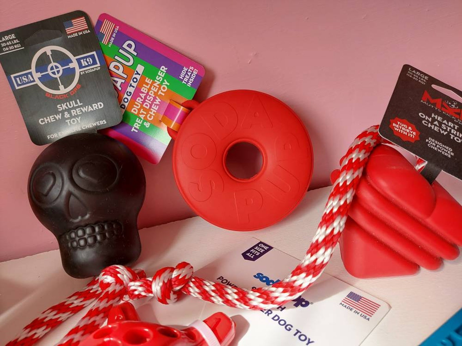 Fun durable dog toys from Soda Pup USA Etsy