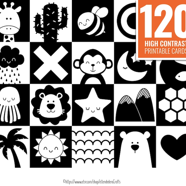 PRINTABLE High Contrast Baby Cards. Monochrome Sensory Flash Cards, Infant Stimulation, Black & White Shapes for Babies PDF Digital Download