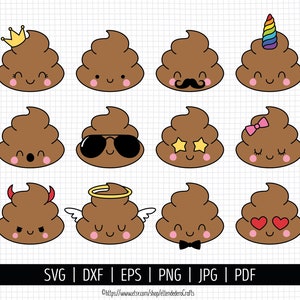 SVG Cacas. Archivos de Corte Cacas Emoji. Clipart Caquitas con Caras Kawaii, Pegatinas Caca Infantil. Descarga Digital dxf eps png jpg pdf