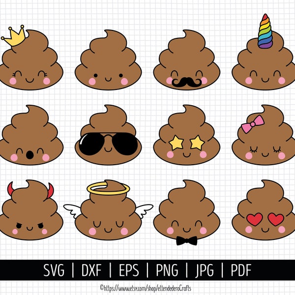 Poop SVG. Poop Emoji Vector Cut Files for Cutting Machine. Kawaii Faces Poo Poo PNG Clipart. Kids Poop Stickers Bundle Instant Download