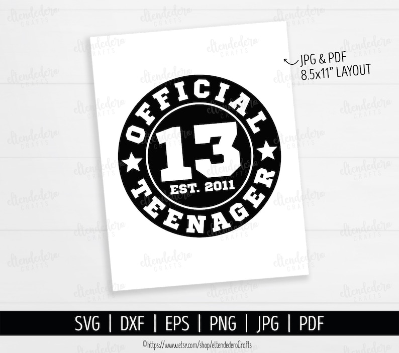 Thirteen Official Teenager SVG Cut File. 13th Birthday Shirt Vector for Cutting Machine. Hello 13, Sports Birth Day Badge Silhouette Cricut image 3