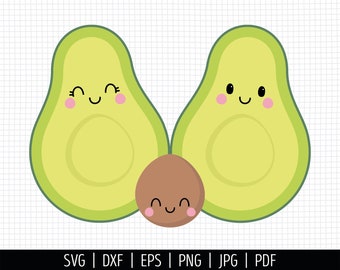 SVG d'avocat. Fichiers de coupe de famille d'avocat. Clipart PNG mignon de graines d'avocat de bébé de Kawaii. Fichiers vectoriels alimentaires Machine de découpe Téléchargement instantané numérique