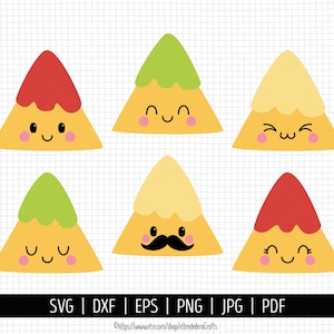 SVG Nachos Kawaii. Archivos Corte Cinco de Mayo. Vectores Máquinas Corte, Clipart Comida Mejicana Nacho Infantil Digital dxf eps png
