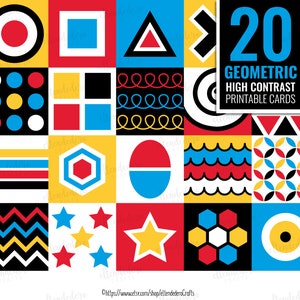 IMPRIMIBLE/ Tarjetas Estimulación Visual Bebé. Tarjetas Aprendizaje Infantil Rojo, Amarillo, Azul. Láminas Sensoriales Formas Geométricas
