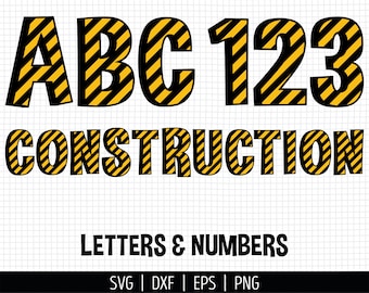 Construction Alphabet SVG. Stripes Pattern Font Clipart. Letters and Numbers Monogram Cut Files. Vector Files Cutting Machine, png dxf eps