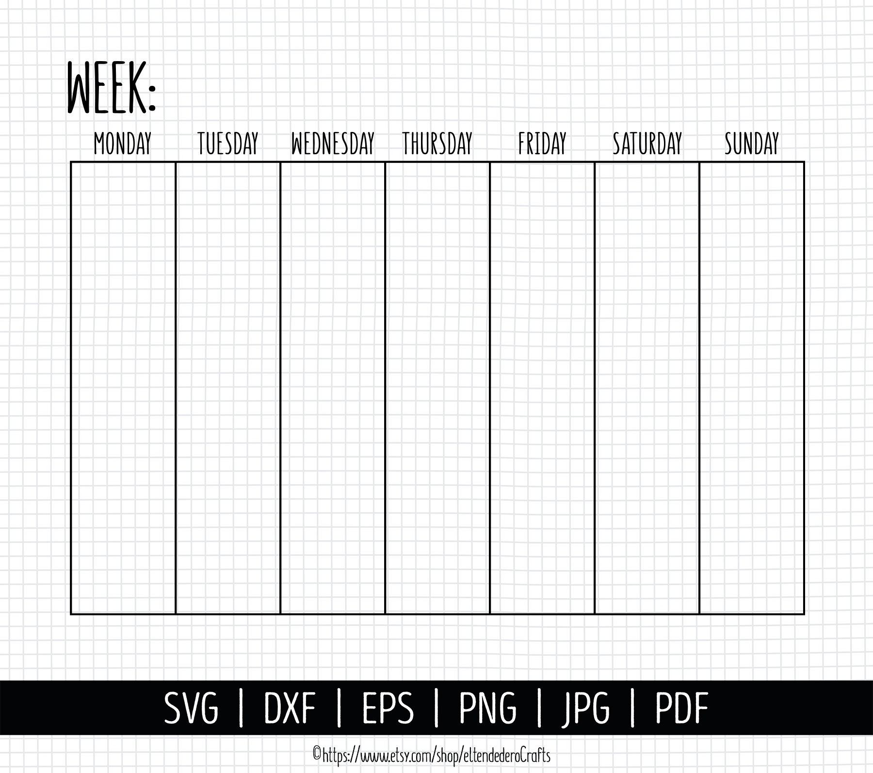 Blank Calendar SVG. Digital Weekly Calendar Vector Cut Files - Etsy