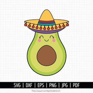 SVG Aguacate Chica con Sombrero Mejicano. Archivos Corte Palta Cinco de Mayo. Vectores Máquinas Corte, Clipart Comida Mejicana Kawaii png