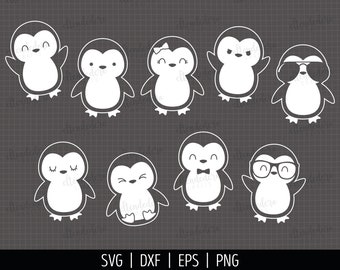 Penguin SVG. Baby Girl and Boy Penguins PNG Clipart. Kids Penguin with Sunglasses Cut Files Silhouette Vector Cutting Machine Download