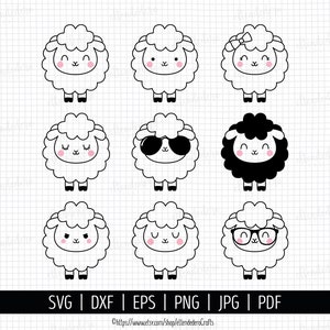 SVG de mouton. Bébé Agneau Bundle Clipart PNG. Sheep Boy - Girl Cut Files. Animaux de la ferme avec des lunettes de soleil Silhouette Vector Cutting MachineTélécharger