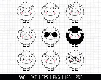 Sheep SVG. Baby Lamb Bundle Clipart PNG. Sheep Boy - Girl Cut Files. Farm Animals with Sunglasses Silhouette Vector Cutting Machine Download