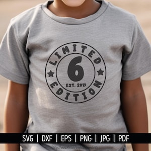 Six Est 2019 SVG. 6e verjaardag shirt vector snijmachine. 6 Years Squad Limited Edition badge gesneden bestanden silhouet Cricut downloaden