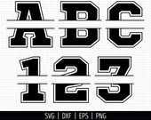 Split Alphabet SVG. Sports Font Clipart. College Letters and Numbers Monogram Cut Files. Football Vector Files Cutting Machine, png dxf eps