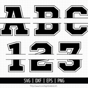 May include: Black and white split monogram letters A, B, and C and numbers 1, 2, and 3. The letters and numbers are in a bold, blocky font style with a white outline.