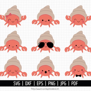 Heremietkreeften SVG-bundel. Cartoon zeedieren gesneden bestanden. Schattige baby krab meisje en jongen png-clipart. Vectorsnijmachine voor kinderen Download dxf eps