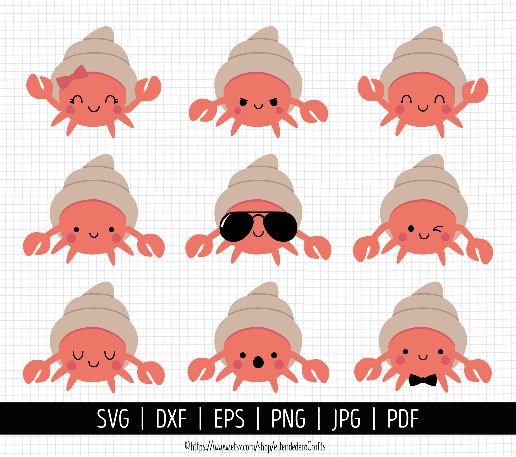 Hermit Crab SVG Bundle. Cartoon Sea Animals Cut Files. Cute - Etsy Ireland