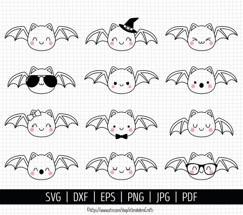 Bat SVG. Kids Halloween Bats Bundle Clipart. Cute Kawaii Girl Etsy