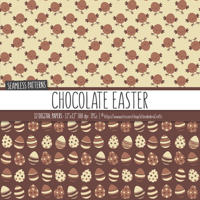 Easter Digital Paper Package. Chocolate Easter Bunny Seamless Patterns ...