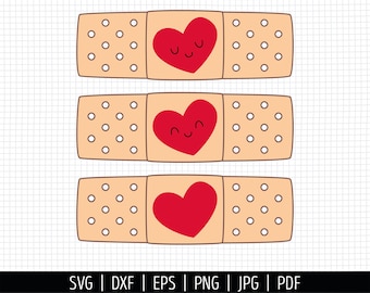 Bandaid with Heart SVG. Band Aid Kawaii Cut Files. Vector - Kids Bandaids Clipart. Digital Band-Aids PNG - Instant Download dxf eps jpg pdf