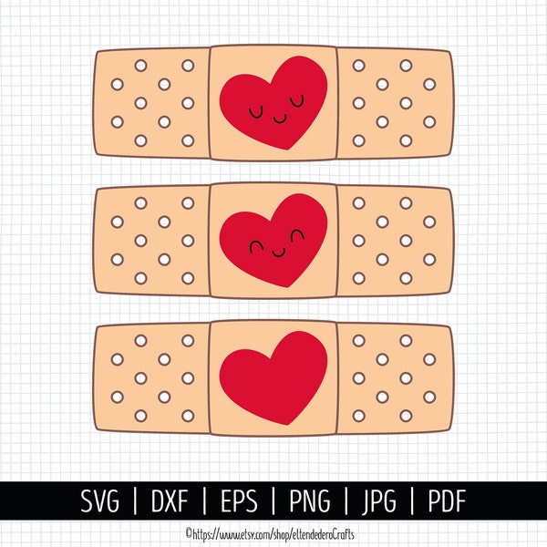 Bandaid with Heart SVG. Band Aid Kawaii Cut Files. Vector - Kids Bandaids Clipart. Digital Band-Aids PNG - Instant Download dxf eps jpg pdf