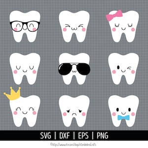 Tooth SVG. Tooth Fairy Bag Bundle Cut Files. Tooth for Girl and Boy PNG. Kids Vector Tooth Emotions Clipart Cutting Machine Download dxf eps