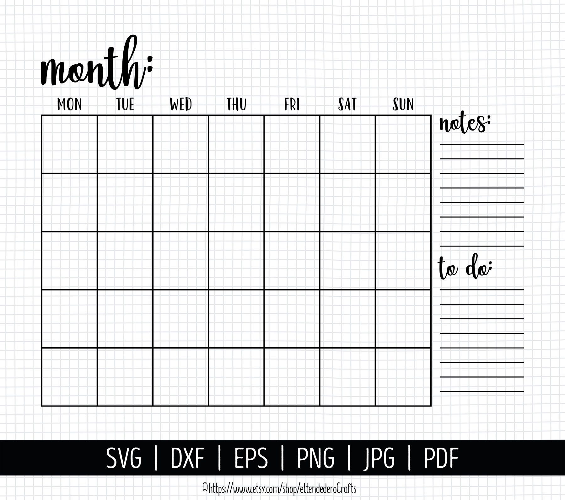 Blank Calendar SVG. Digital Monthly Calendar Vector Cut Files | Etsy