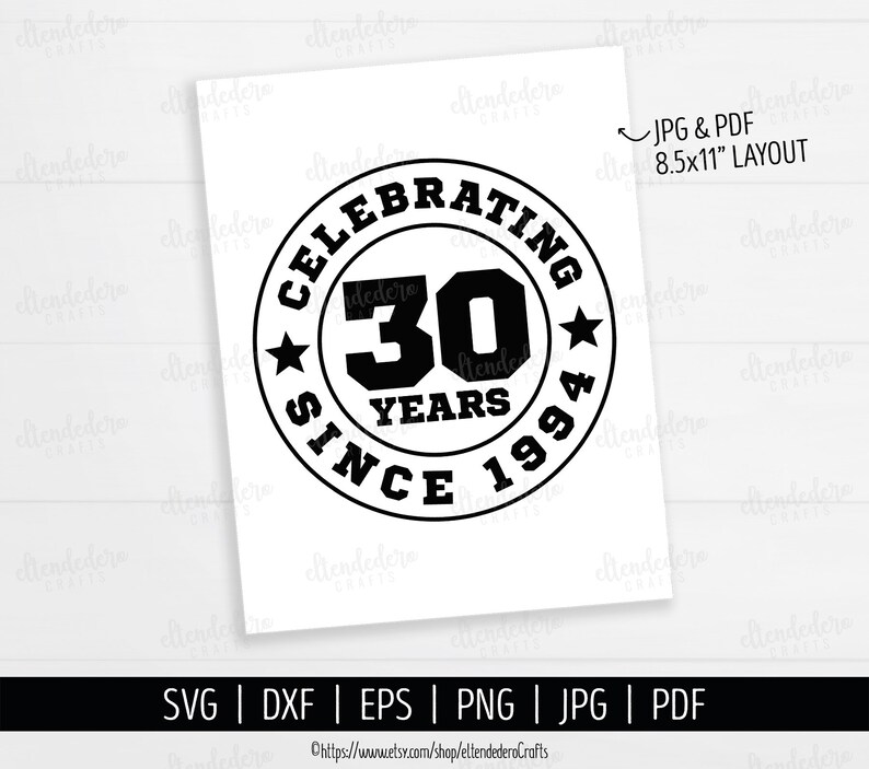 30th Anniversary SVG. Celebrating 30 Years Since 1994 Shirt Vector Cutting Machine. Wedding Anniversary Badge Cut Files Silhouette Cricut image 3