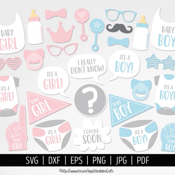 Gender Reveal Photo Booth Props SVG. Team Girl Team Boy Vector Cut Files eps dxf. Printable Pink Blue Baby Shower Selfie Station Accessories