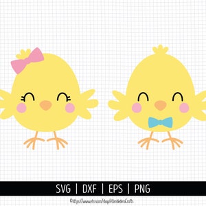 Küken SVG. Ostern Huhn Clipart PNG. Junge Küken mit Fliege - Mädchen Küken mit Schleife Cut Files. Silhouette Schneidemaschine Sofort Download
