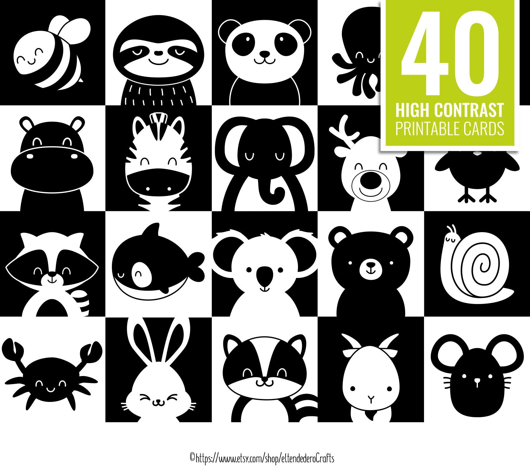 High Contrast Baby Flash Cards Printable File Sensory Cards Newborn 