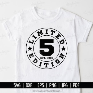 Five Est 2020 SVG. Macchina da taglio vettoriale per magliette del 5° compleanno. File di taglio per badge in edizione limitata della squadra dei 5 anni Silhouette Cricut Download