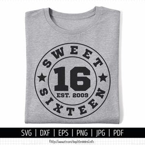16. Geburtstag SVG. Sweet Sixteen Est 2009 Shirt Vektor für Schneidemaschine 16 Jahre Kader Abzeichen Cut Dateien Silhouette Cricut Instant Download