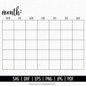 Blank Calendar SVG. Digital Monthly Calendar Vector Cut Files Cutting ...