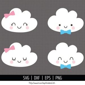 SVG Pack Nubes Bebé Niña y Niño. Archivos de Corte Nube, Clipart Infantil. Descarga Digital dxf máquina corte, eps vector, png clip art