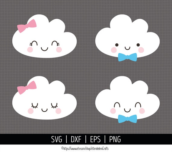 Baby Cloud SVG. Kids Cute Cloud Girl and Boy Clipart. Kawaii Etsy