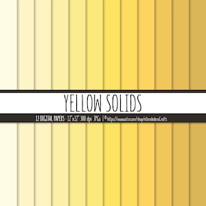 Yellow Solids Digital Paper Set. Plain Yellow Backgrounds. Monochrome Solid Yellow Palette Gradient Scheme Papers Digital Scrapbook Download