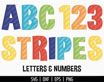 Striped Alphabet SVG. Stripes Pattern Font Clipart. Rainbow Letters and Numbers Monogram Cut Files. Vector Files Cutting Machine png dxf eps