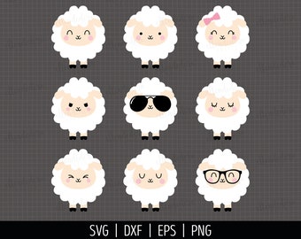 Sheep SVG. Baby Lamb Bundle Clipart PNG. Sheep Boy - Girl Cut Files. Farm Animals with Sunglasses Silhouette Vector Cutting Machine Download