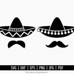 Sombrero SVG. Cinco de Mayo Cut Files. Mexican Hat SVG, Mexican Mustache PNG Clipart. Dad Shirt Vector Cutting Machine, dxf eps Download