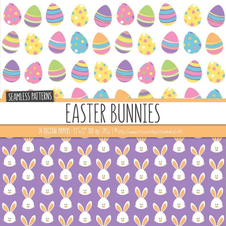 Easter Digital Paper Package. Kids Easter Bunnies Seamless | Etsy