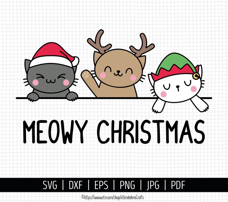 Download Meowy Christmas SVG. Cat in Santa hat Reindeer Elf. Meow ...