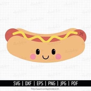 Hot Dog SVG. Sausage Cut Files. Fast Food, Kawaii BBQ Cookout Party PNG Clipart. Cute Hotdog Shirt Vector Cutting Machine, Barbecue Grill